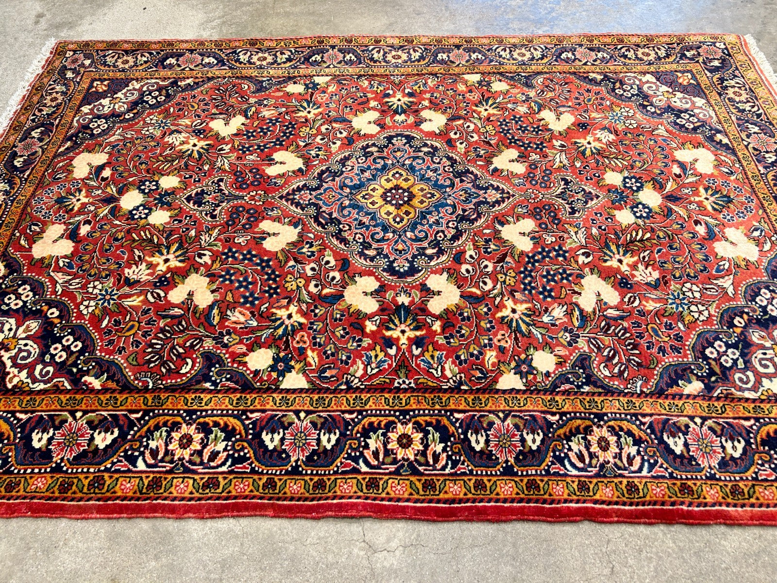 Rare Antique _ 3'4"x4'9" Hand-Knotted 100% Wool Pile Sarouke Josan Area Rug