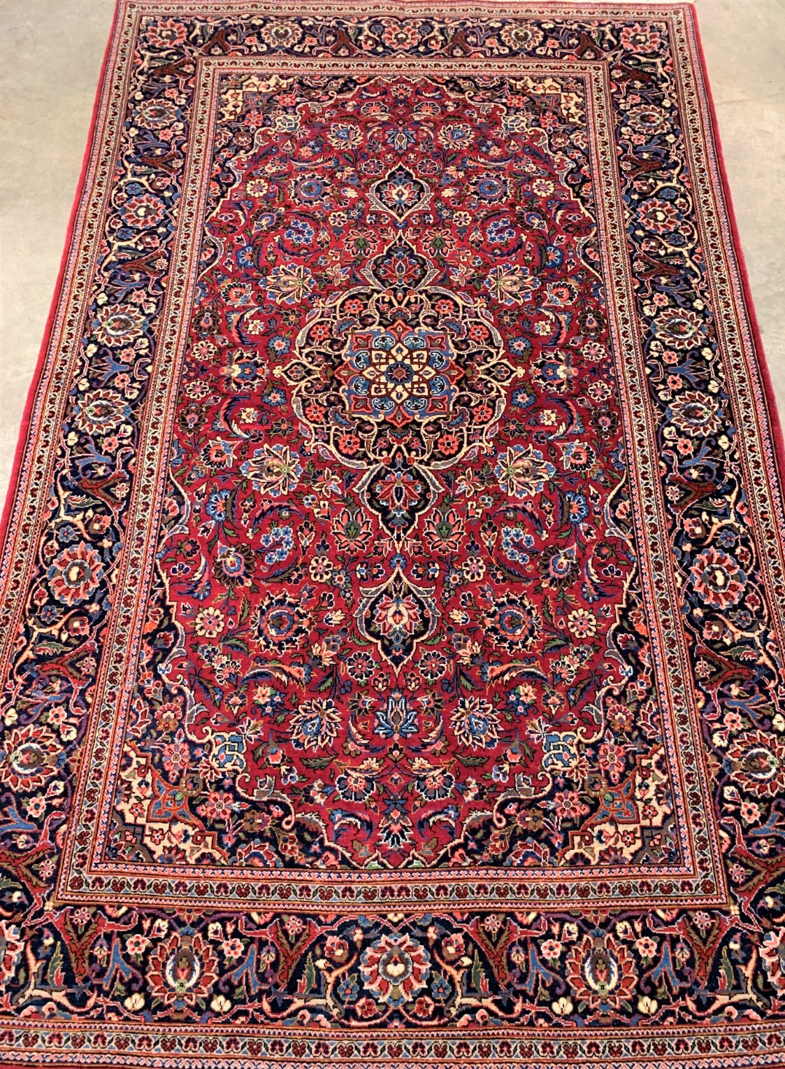 4'3" x 6'11'' Antique Hand-Knotted 100% Wool Pile Kashane Area Rug