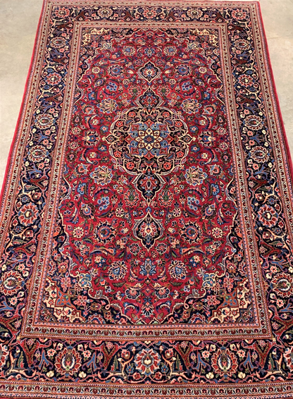4'3" x 6'11'' Antique Hand-Knotted 100% Wool Pile Kashane Area Rug