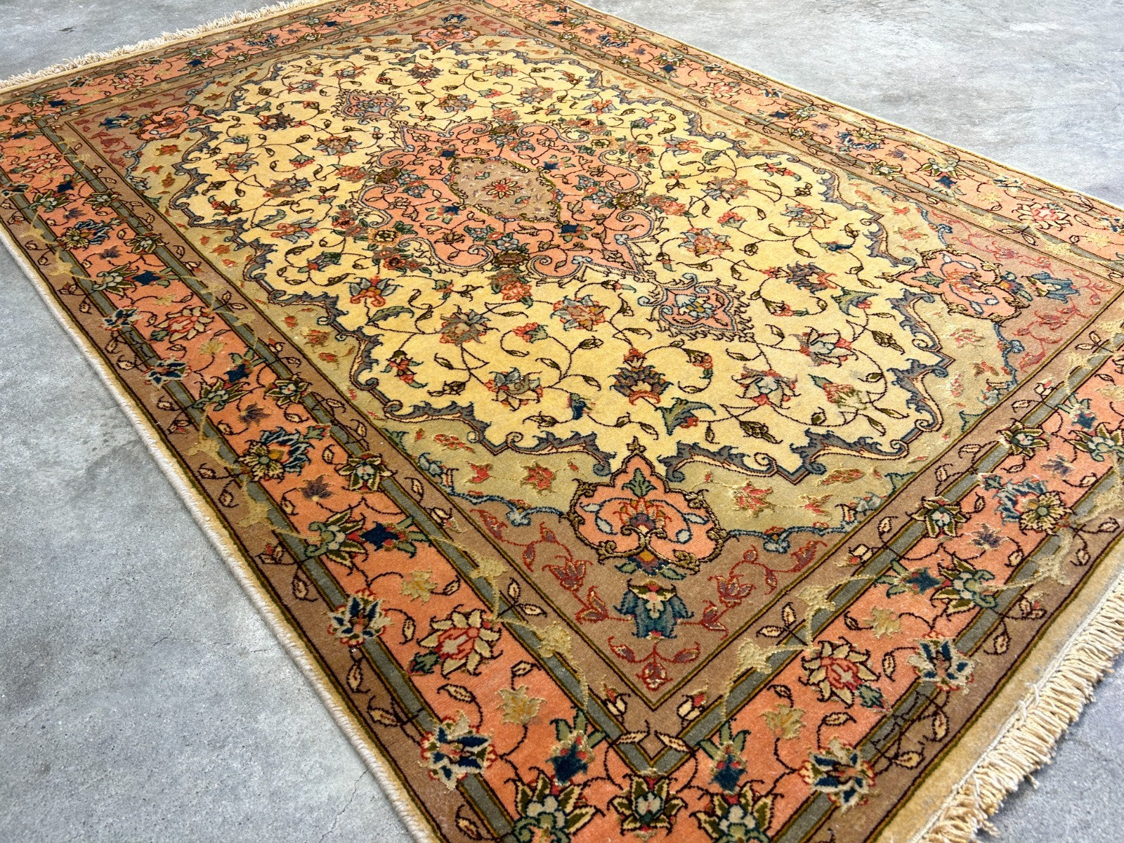 3'4"x6' Very Fine Hand-Knotted Wool & Silk Tabrize Rug
