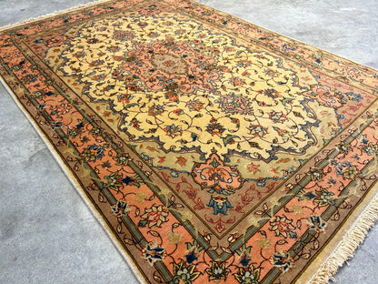 3'4"x6' Very Fine Hand-Knotted Wool & Silk Tabrize Rug