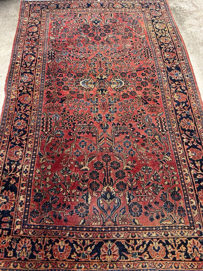 4'9”x6’3” Antique Fine Wool Sarouke Rug Hand-knotted Carpet