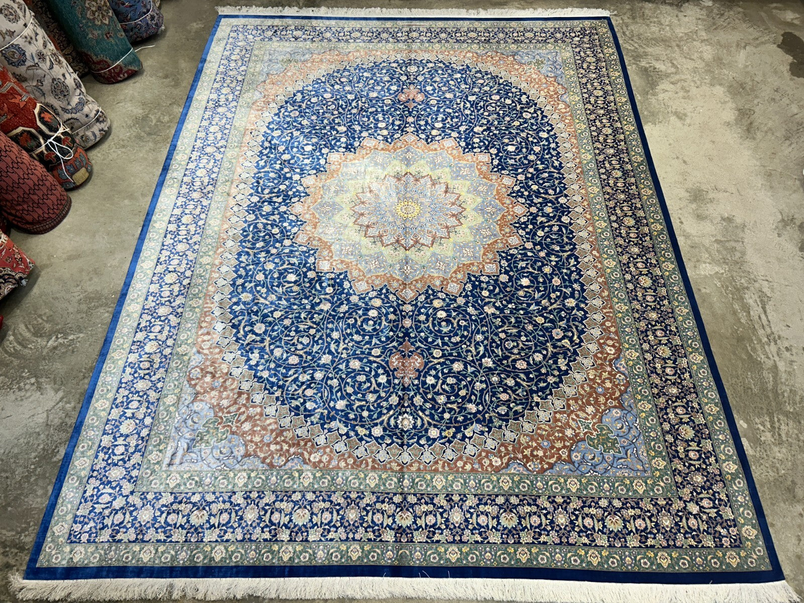 10'1"x13'1" Exquisite Signed Hand-Knotted 100% Silk Qume Rug