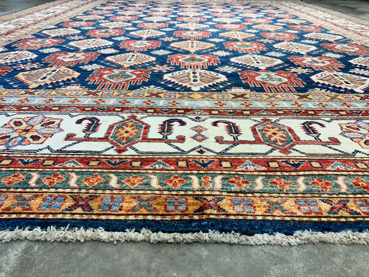 8'9"x11'11" Hand-Knotted 100% Wool Pile Kazak Design Carpet - Area Rug