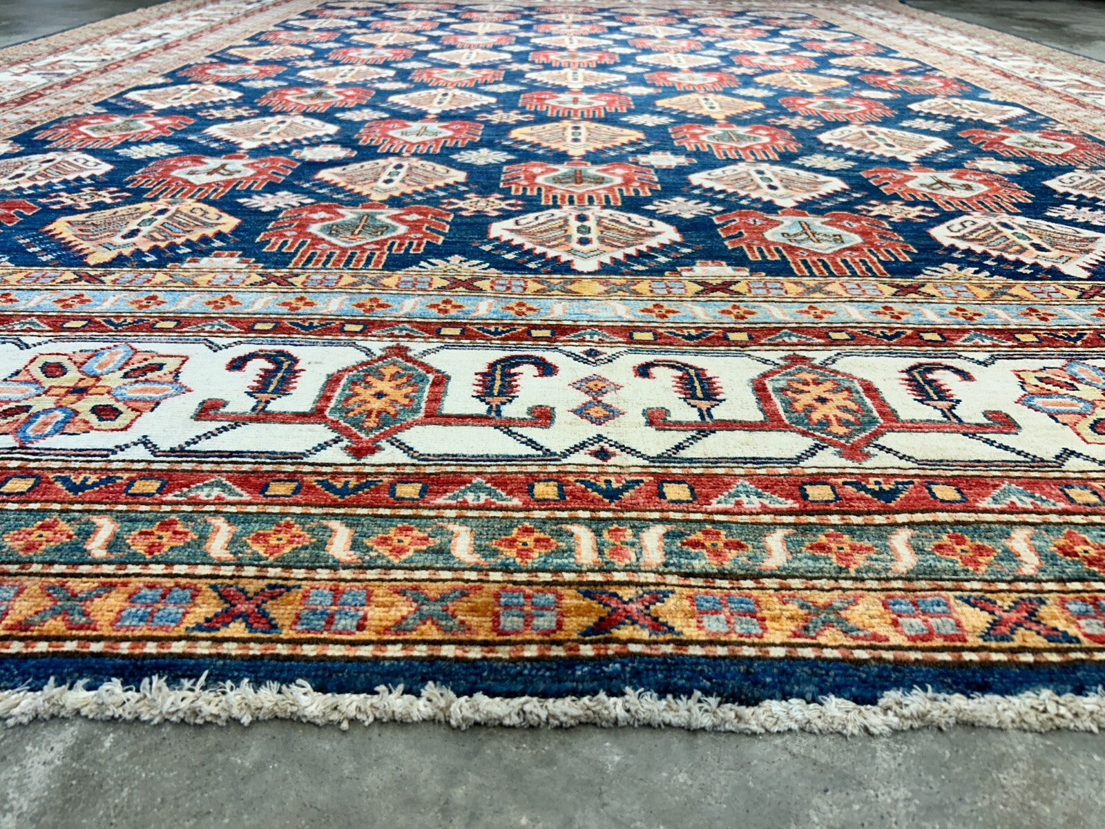 8'9"x11'11" Hand-Knotted 100% Wool Pile Kazak Design Carpet - Area Rug