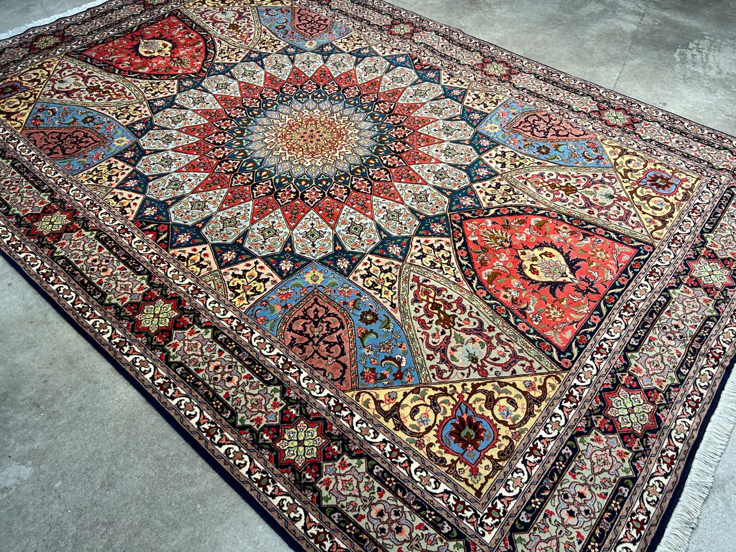 6'8"x10'7" Fine Hand-Knotted Wool & Silk Blend Tabrize Carpet - Area Rug