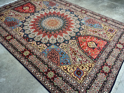 6'8"x10'7" Fine Hand-Knotted Wool & Silk Blend Tabrize Carpet - Area Rug