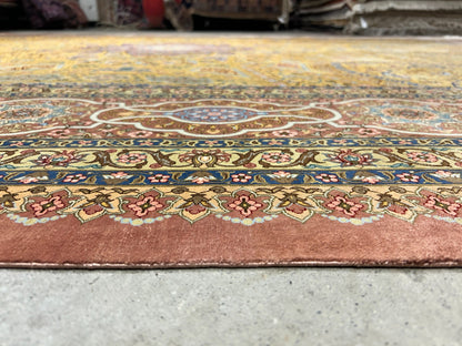 9'8"x12'11" Exquisite Signed Hand-Knotted 100% Silk Qume Rug