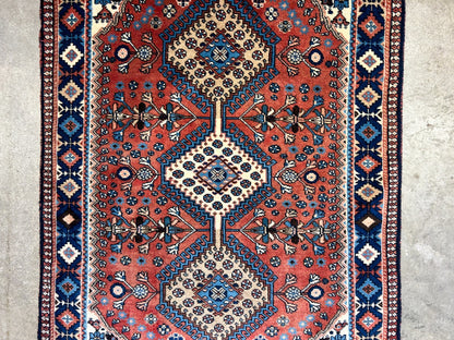 3'2"x5' Hand-Knotted 100% Wool Pile Yalamehe Rug
