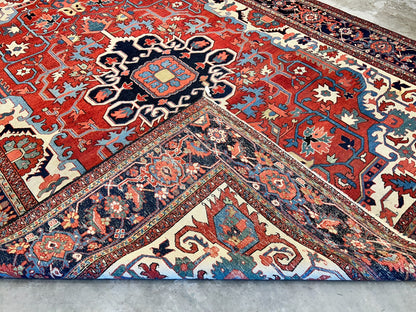 Collector Item - 9'x11'6" Hand-Knotted 100% Wool Pile Serapie Carpet - Area Rug