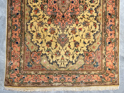 3'4"x6' Very Fine Hand-Knotted Wool & Silk Tabrize Rug