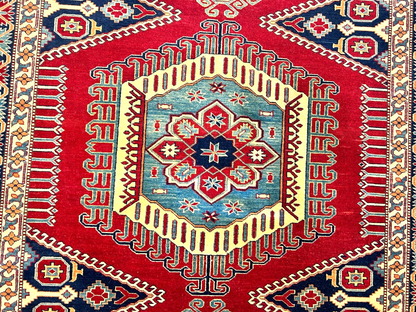 6'3"x7'10" Hand-Knotted 100% Wool Carpet - Fine Kazak Area Rug