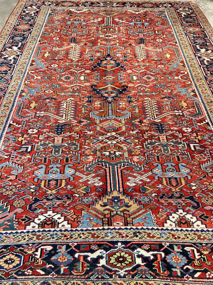 Collector Item - 9'1"x12'2" Antique Fine Wool Herize Hand-Knotted Rug