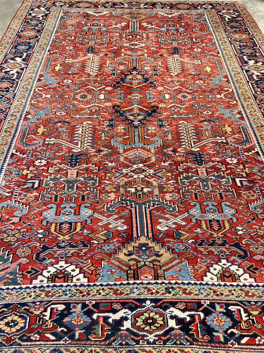 Collector Item - 9'1"x12'2" Antique Fine Wool Herize Hand-Knotted Rug