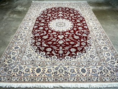 6'7"x9'6" Fine Hand-Knotted Wool & Silk Naine Rug - Area Carpet