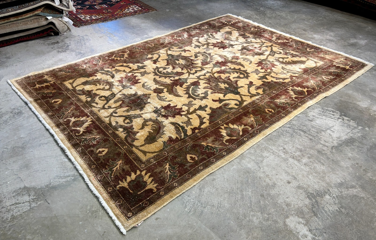 6'6"x9'6'' Hand-Knotted Indian Wool Pile Handmade Area Rug - Carpet