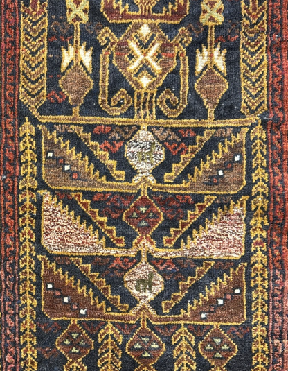 3'10"x6'3" Vintage Hand-Knotted 100% Wool Pile Oriental Area Rug - Carpet