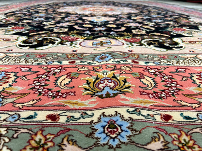 6'9"x10'5" Very Fine Hand-Knotted Wool & Silk Blend Tabrize Carpet - Area Rug