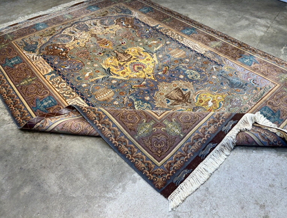 Exquisite 5'10"x8'3" Hand-Knotted Wool & Silk Blend Tabrize Carpet - Area Rug