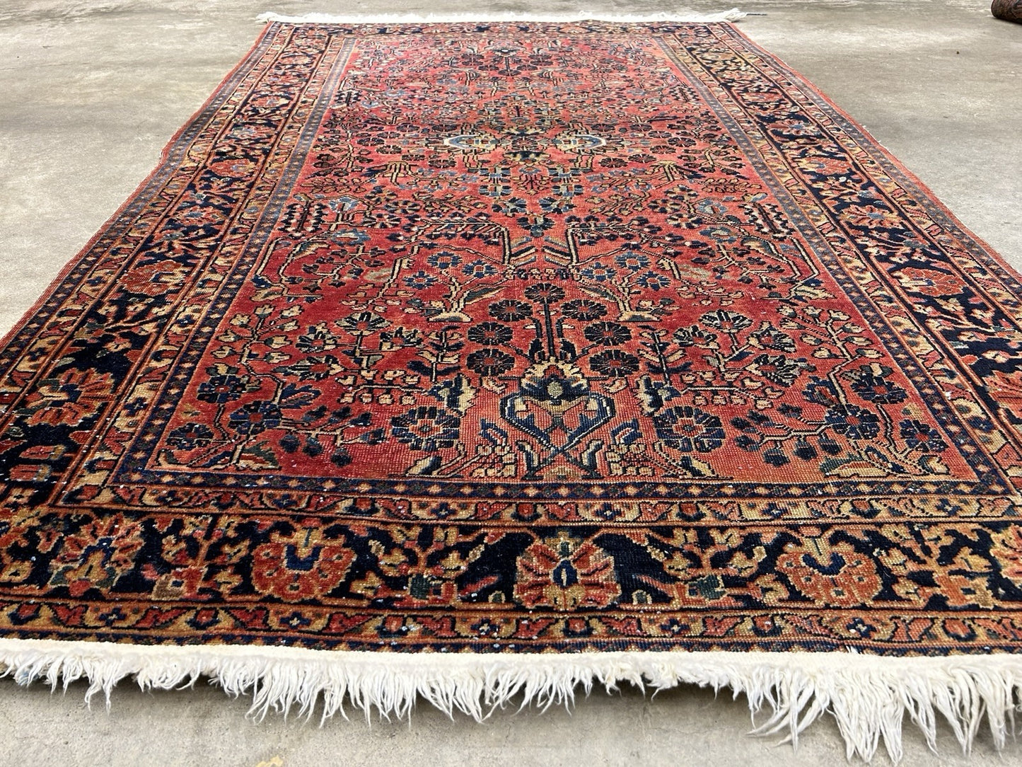 4'9”x6’3” Antique Fine Wool Sarouke Rug Hand-knotted Carpet