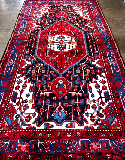 5'8" x 10'11" Hand-Knotted 100% Lamb Wool Pile Hamadane Area Rug - Carpet
