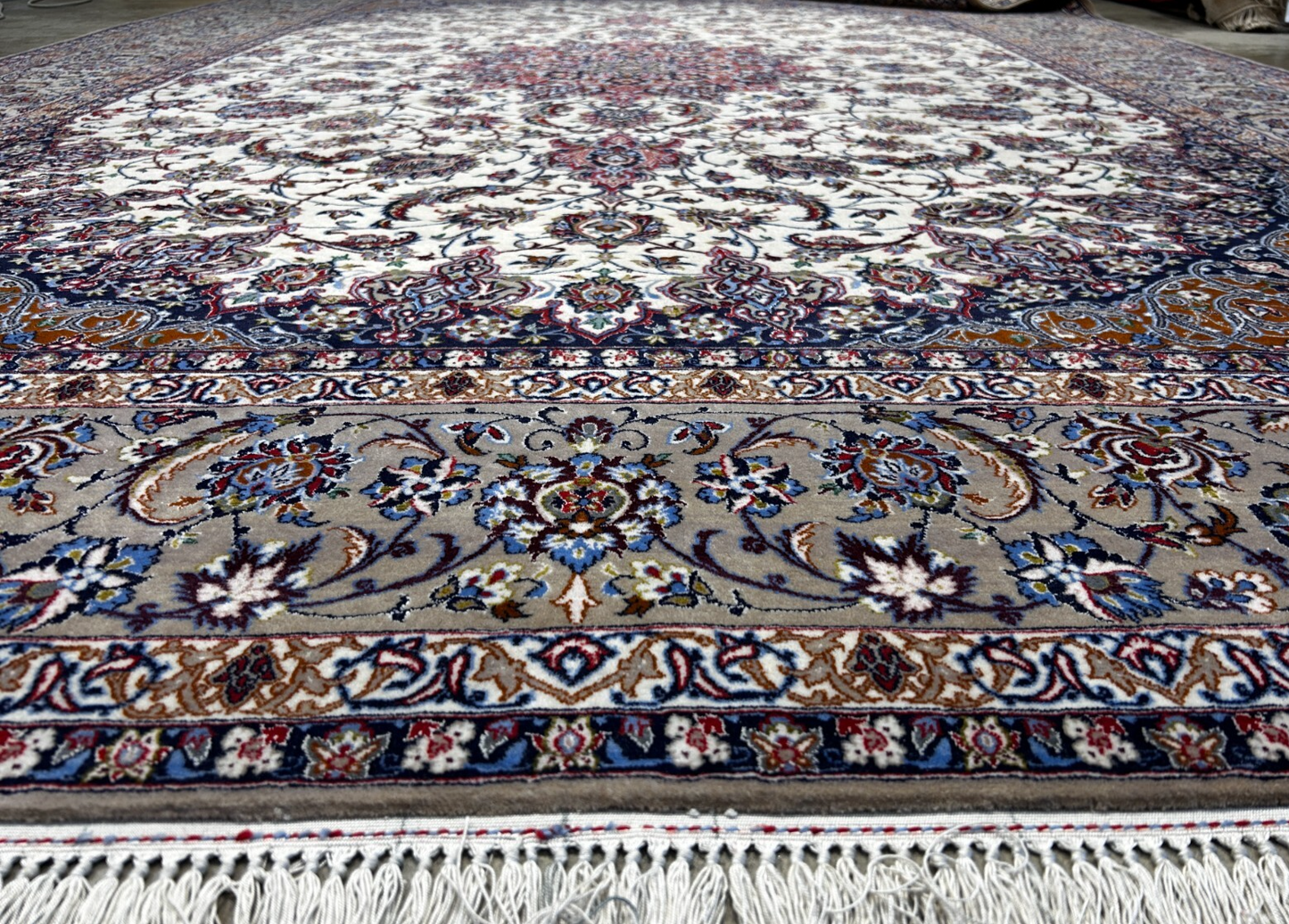  8'6"x12'1'' Very Fine Silk & Wool Isfahane Area Rug - Area Carpet