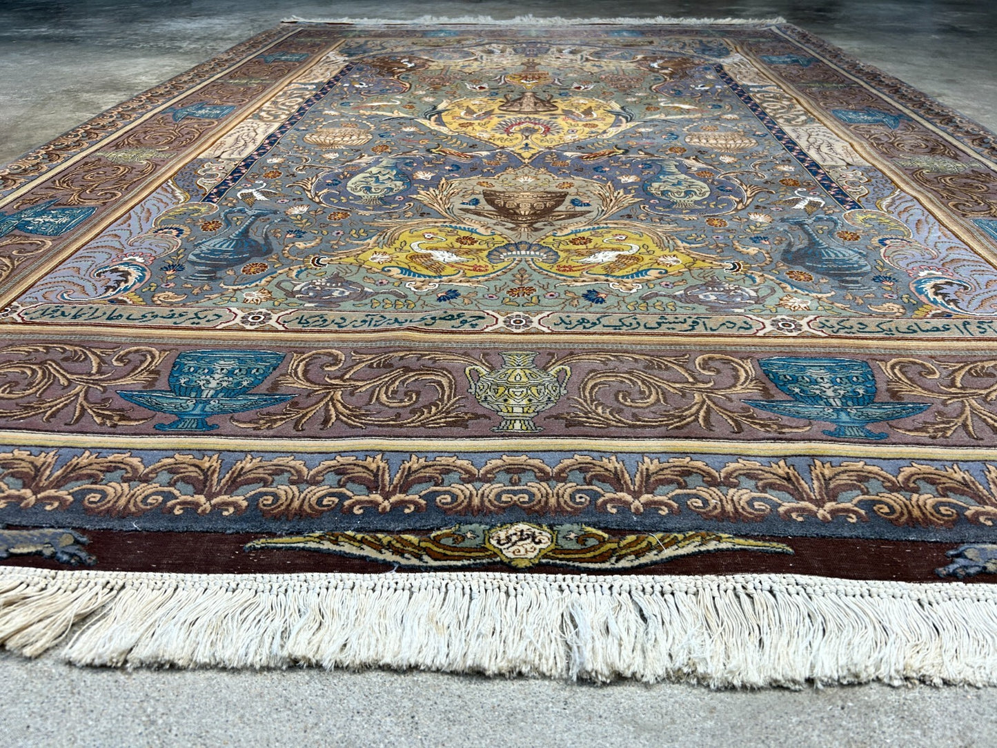 Exquisite 5'10"x8'3" Hand-Knotted Wool & Silk Blend Tabrize Carpet - Area Rug