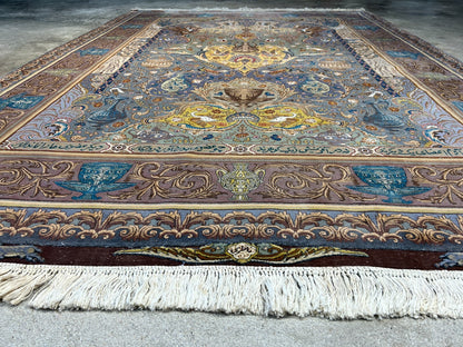 Exquisite 5'10"x8'3" Hand-Knotted Wool & Silk Blend Tabrize Carpet - Area Rug