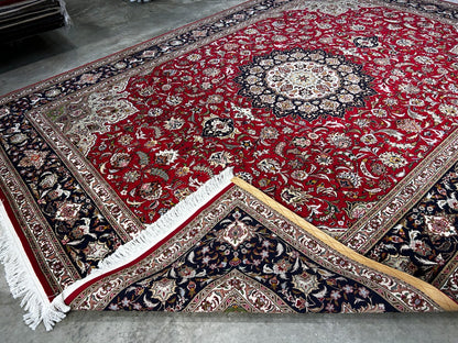 9'x11'9" Fine Hand-Knotted Wool & Silk Tabrize Area Rug - Carpet