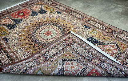 6'7"x10'2" Fine Hand-Knotted Wool & Silk Tabrize Dome Design Rug - Area Carpet