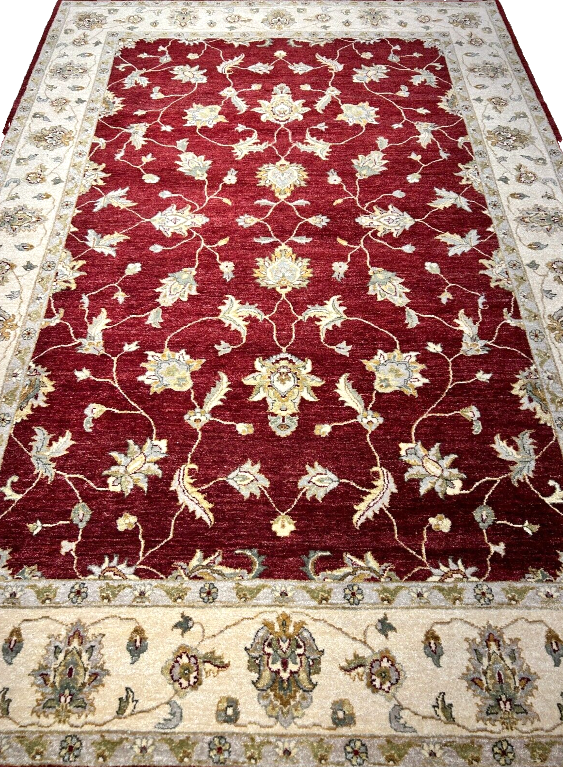 6'7"x9'9" Hand-Knotted 100% Wool Pile Indian Agra Carpet - Area Rug