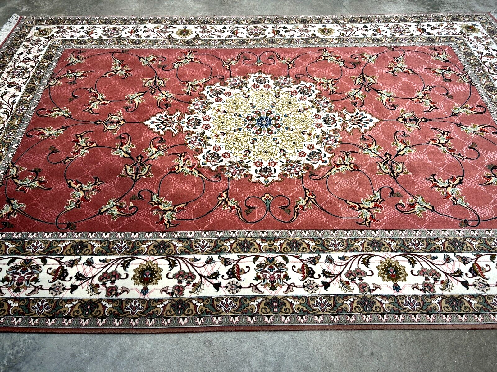 6'8"x10'4" Fine Hand-Knotted Wool & Silk Tabrize Rug - Area Carpet