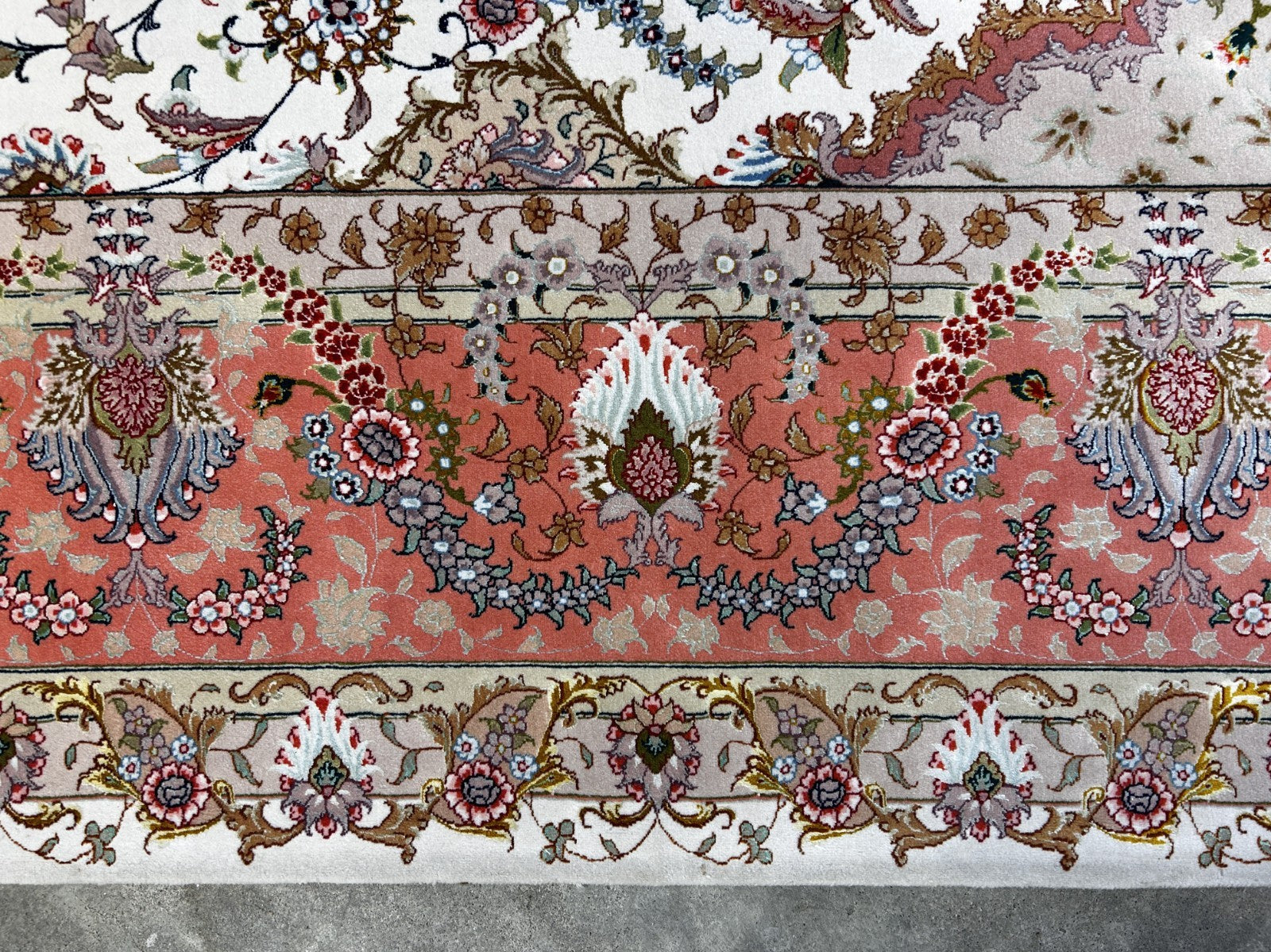 8'3"x11'6" Very Fine Hand-Knotted Wool & Silk Tabrize Area Rug - Signed