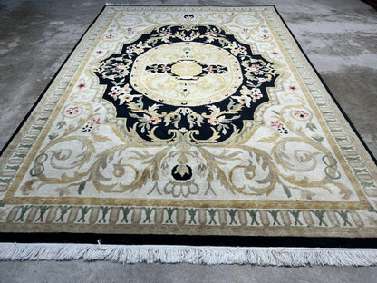 6'1"x9'2" Hand-Knotted 100% Wool Pile Aubusson Carpet - Area Rug
