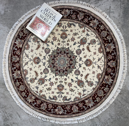 4' Diameter Exquisite Hand-Knotted 100% Wool Pile Oriental Rug