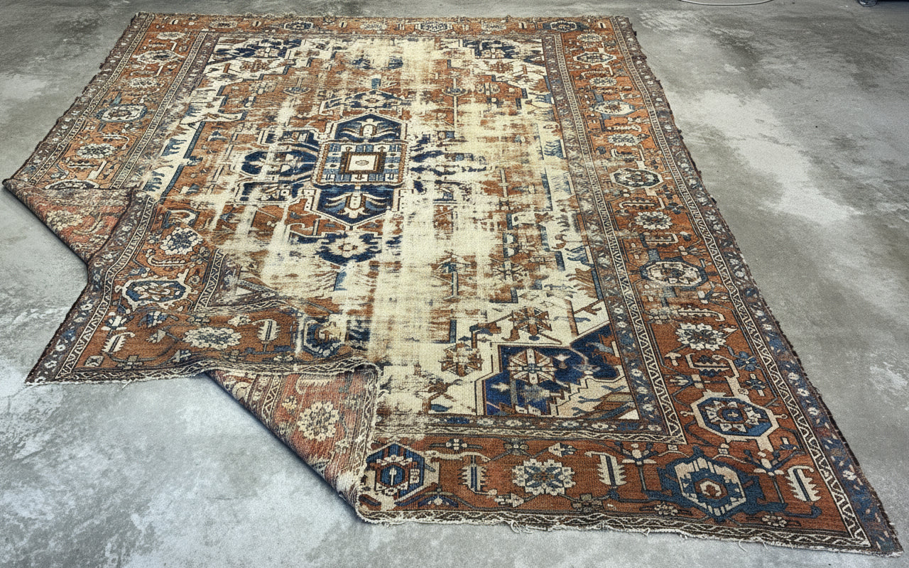 Collector Item- 10’5”x12’8” Old Antique Hand-Knotted Wool Pile Serapie Area Rug