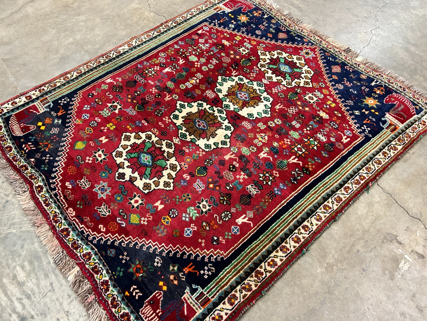 3'11"x4'7" Hand-Knotted 100% Wool Pile Ghashghaei Area Rug - Carpet