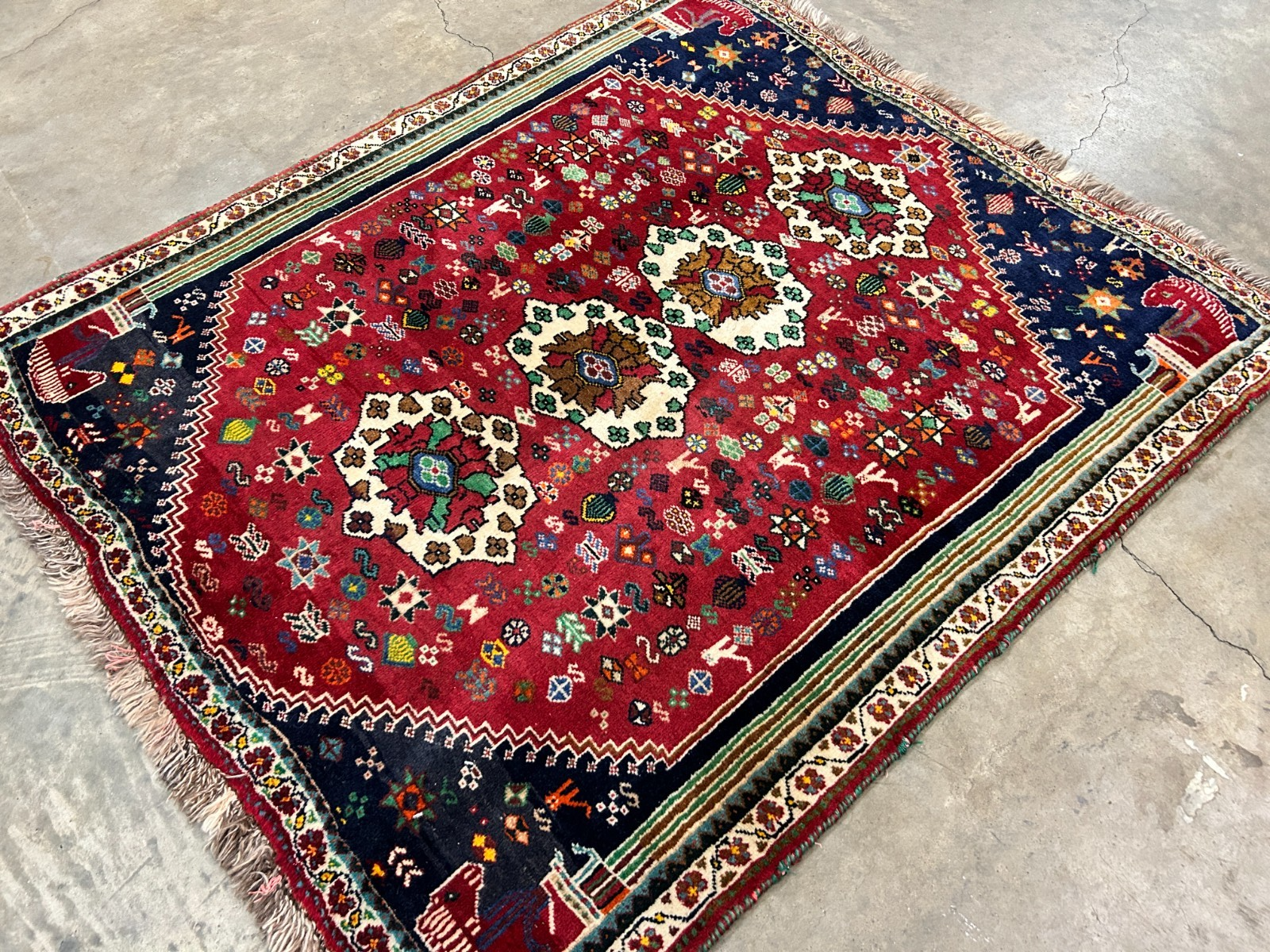 3'11"x4'7" Hand-Knotted 100% Wool Pile Ghashghaei Area Rug - Carpet