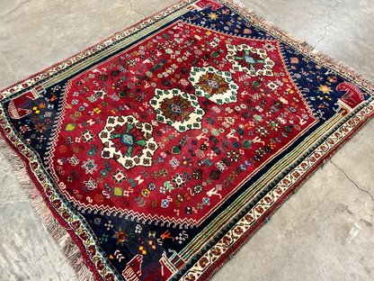 3'11"x4'7" Hand-Knotted 100% Wool Pile Ghashghaei Area Rug - Carpet