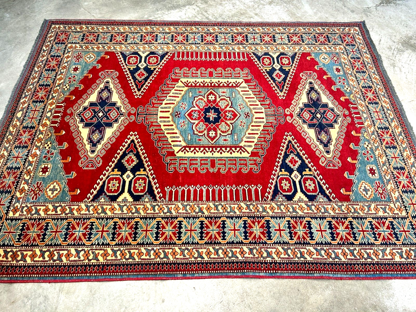 6'3"x7'10" Hand-Knotted 100% Wool Carpet - Fine Kazak Area Rug