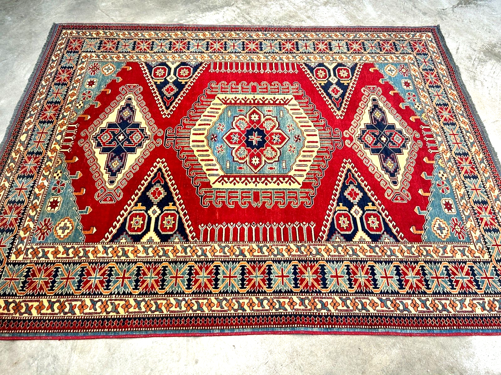 6'3"x7'10" Hand-Knotted 100% Wool Carpet - Fine Kazak Area Rug