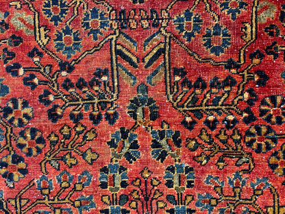 4'3"x6'9" Antique Hand-Knotted 100% Wool Pile Sarouke Area Rug - Carpet