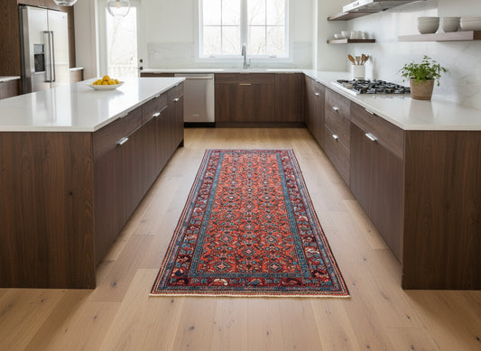 3'4"x6'2" Antique Hand-Knotted 100% Wool Pile Hamadane Area Rug - Carpet