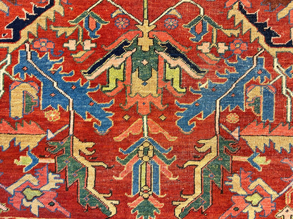 Collector Item - 9'x12'4" Antique Fine Wool Herize Serapy Hand-Knotted Rug