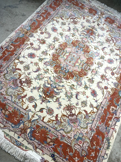 5'x6'8" Very Fine Hand-Knotted Wool & Silk Blend Tabrize Carpet - Area Rug