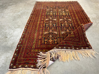 3'10"x6'3" Vintage Hand-Knotted 100% Wool Pile Oriental Area Rug - Carpet