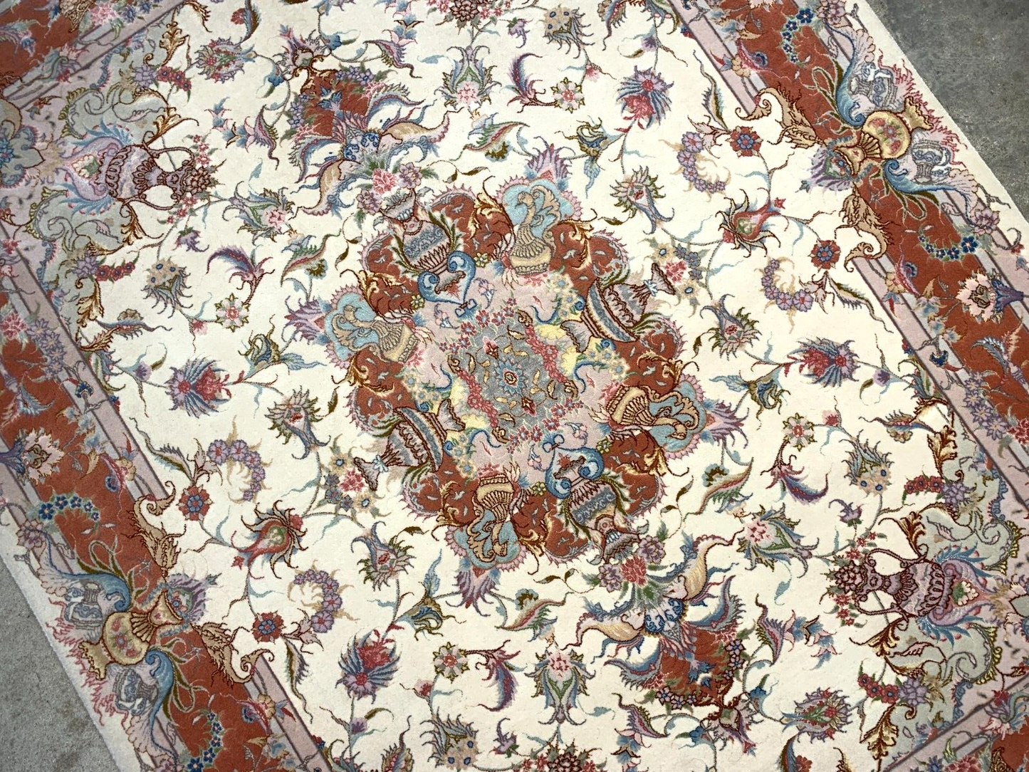 5'x6'8" Very Fine Hand-Knotted Wool & Silk Blend Tabrize Carpet - Area Rug