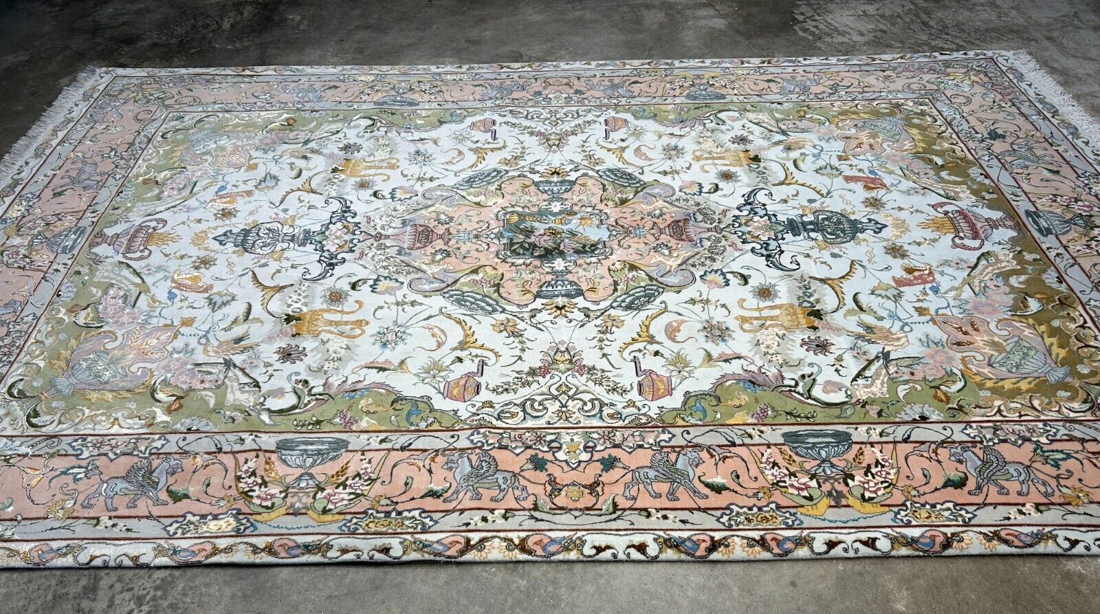 6'8"x10' Very-Fine Hand-Knotted Wool & Silk Blend Tabrize Carpet - Area Rug