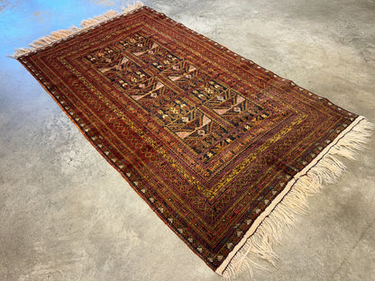 3'10"x6'3" Vintage Hand-Knotted 100% Wool Pile Oriental Area Rug - Carpet