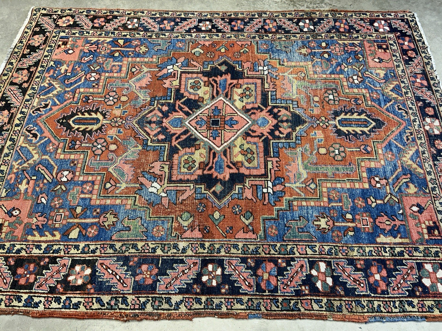 Collector Item- 5’x6’10” Antique Hand-Knotted 100% Wool Pile Serapie Area Rug